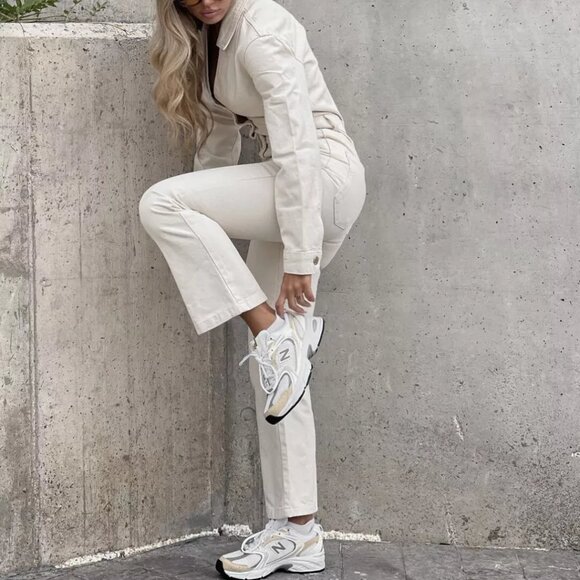 NWT Zara Ecru  Denim Full Length Jumpsuit Size S - Picture 2 of 9